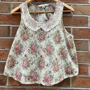 Forever 21 Floral Lace Tank Top — Pink & Cream